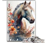 Puzzle da 1000 pezzi per adulti Cavallo Fiore Puzzle difficili per adulti dimensioni 26x38cm Divertimento per la serata di gioco in famiglia, opera d'arte decorativa fai da te