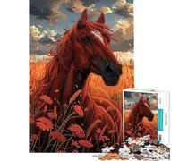 Puzzle da 1000 pezzi per adulti cavallo in un campo gioco divertente difficile unico ideale per compleanni e regali (dimensioni 38x26cm)