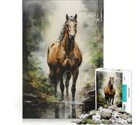 Puzzle da 1000 pezzi per adulti, cavallo marrone nel bosco, gioco rompicapo, taglio di precisione, collezione d'artista, belle arti 38x52cm
