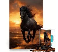 Puzzle da 1000 pezzi per adulti,cavallo nero al galoppo,gioco di snodo,gioco di risoluzione dei problemi,momento di divertimento tranquillo,decorazione artistica natalizia 38x26cm