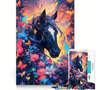 Puzzle da 1000 pezzi per adulti Cavallo nero che nitrisce,gioco a incastro,stimolante per la mente,regalo perfetto per momenti di relax e divertimento per il compleanno 38x52cm