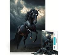 Puzzle da 1000 pezzi per adulti Cavallo selvaggio nero nella tempesta,gioco a incastro,idea regalo per stimolare la mente,momento di relax,divertimento per il compleanno 50x75cm