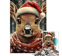 Puzzle da 1000 pezzi per adulti cerbiatto con cappello di Babbo Natale giocattolo antistress per adulti ideale per rilassarsi a casa per ammazzare il tempo e stimolare la mente (dimensioni 38x52cm)