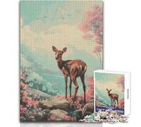 Puzzle da 1000 pezzi per adulti, cerbiatto in un paesaggio da sogno, giocattolo di precisione avanzato, per il tempo libero, calmo e piacevole, dimensioni 38x52cm