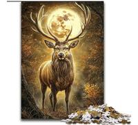 Puzzle da 1000 pezzi per adulti "Cervi sotto la luna" in legno,un regalo perfetto per il divertimento in famiglia,50X75cm,ideale per decorazioni per la casa,allenamento del cervello e regali