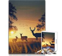 Puzzle da 1000 pezzi per adulti Cervo al tramonto Meraviglioso per le giornate di relax Affidabile Taglio aderente Dimensioni del giocattolo 50x75cm