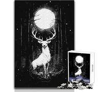Puzzle da 1000 pezzi per adulti Cervo bianco sotto la luna piena Goditi ore di relax tranquille e accoglienti Giocattolo artigianale resistente e dal taglio netto Dimensioni 38x26cm