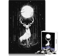 Puzzle da 1000 pezzi per adulti Cervo bianco sotto la luna piena Goditi ore di relax tranquille e accoglienti Giocattolo artigianale resistente e dal taglio netto Dimensioni 50x75cm