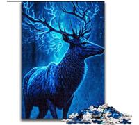 Puzzle da 1000 pezzi per adulti,cervo blu,puzzle mistico,realizzato in cartone,regalo di Natale,riduzione dello stress per adolescenti, fantastico per la famiglia,1000 pezzi(26x38cm)