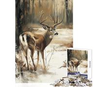 Puzzle da 1000 pezzi per adulti Cervo dalla coda bianca nei boschi invernali Decorazione per la casa Giocattoli Regali di compleanno Giochi rilassanti Decompressione intellettuale Dimensioni 38x26cm