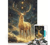 Puzzle da 1000 pezzi per adulti, Cervo dorato sotto le stelle, Gioco impossibile, Sfida da completare, Ideale come regalo 38x52cm