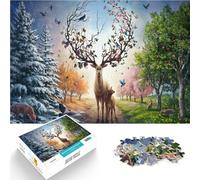 Puzzle da 1000 pezzi per adulti Cervo magico che cambia le stagioni Gioco impegnativo con pezzi completamente interconnessi di forma casuale 38x26cm