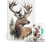Puzzle da 1000 pezzi per adulti Cervo Natura Animale Foresta Vacanza a casa: uccidere il tempo Regalo di compleanno, regali, arte murale 38x52cm