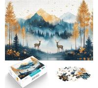 Puzzle da 1000 pezzi per adulti Cervo nel paesaggio della foresta di pini dorati delle Blue Mountains Giochi divertenti grande regalo 38x26cm