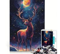 Puzzle da 1000 pezzi per adulti Cervo sotto il cielo illuminato dalla luna Gioco pratico Taglio di precisione Regalo di compleanno Regalo 38x52cm