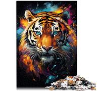 Puzzle da 1000 pezzi per adulti che dipingono una tigre animale giocattoli anti-stress 10,27 "x 14,96" Migliora la memoria per adolescenti da 14 anni e oltre