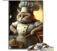 Puzzle da 1000 pezzi per adulti, Chef Cat, puzzle in legno, rompicapo ad alta difficoltà per adolescenti, 1000 pezzi(50x75cm)