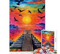 Puzzle da 1000 pezzi per adulti Chichén Itzá Piramide Tramonto Decorazione per la casa Giocattoli Ottimo regalo Gioco pratico con poster abbinato e foglio di quiz Dimensioni 50x75cm