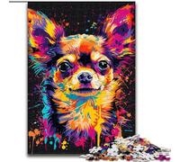 Puzzle da 1000 pezzi per adulti Chihuahua DJ Neon in legno, Capodanno, regalo di festa 50x75cm per gioco interattivo per famiglie