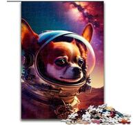 Puzzle da 1000 pezzi per adulti, Chihuahua spaziale in legno, perfetto come decorazione fai da te o regalo di compleanno, 50x75cm, rompicapo stimolante, giocattolo rilassante per adolescenti