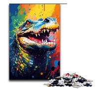 Puzzle da 1000 pezzi per adulti Ci sono molti schizzi colorati intorno al coccodrillo Gioco pratico 75x50 cm