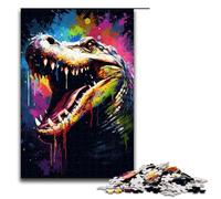 Puzzle da 1000 pezzi per adulti Ci sono molti schizzi colorati intorno al coccodrillo Puzzle in legno per adulti Gioco impegnativo 75x50 cm