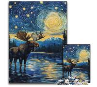 Puzzle da 1000 pezzi per adulti, cielo notturno, alce, puzzle in legno per 14+ anni, difficile da completare ma divertente e umoristico, regalo di compleanno 50X75cm