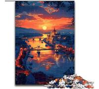 Puzzle da 1000 pezzi per adulti "Città al tramonto" in legno,ideale per il divertimento in famiglia,il relax e come regalo di Natale Dimensioni: 50x75cm per adolescenti Regalo di Natale perfetto