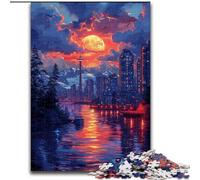 Puzzle da 1000 pezzi per adulti "Città al tramonto" in legno, perfetto per il divertimento in famiglia durante i compleanni, Natale, 50x75cm, coinvolgente attività di gioco per la famiglia