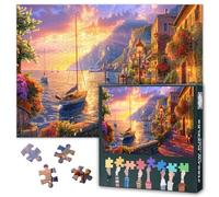 Puzzle da 1000 pezzi per adulti, città costiera, tramonto di sole, impressionismo, arte, gioco sfidante per serate di gioco, decorazione da parete moderna come idea regalo, 50,5 x 70,5 cm