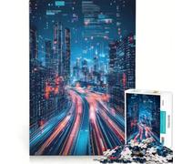 Puzzle da 1000 pezzi per adulti, Città di notte con luci al neon, gioco interattivo, attività divertenti da fare a casa, ideale come regalo per tutta la famiglia 38x52cm