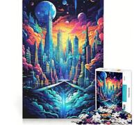 Puzzle da 1000 pezzi per adulti, città futuristica nel cielo, antistress, difficile, ideale come elemento della lista dei desideri con Babbo Natale 38x26cm