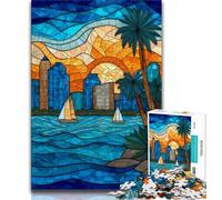 Puzzle da 1000 pezzi per adulti, città in vetro colorato, aiuta il cervello a esercitare giocattoli avvincenti per coltivare la pazienza, collezione di artisti, belle arti 50x75cm