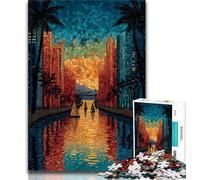 Puzzle da 1000 pezzi per adulti, città in vetro colorato, aiuta il cervello a esercitare i giocattoli avvincenti per coltivare la pazienza, collezione di artisti, belle arti (38x26cm)