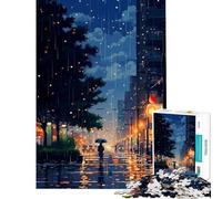 Puzzle da 1000 pezzi per adulti città piovosa e tranquilla pixel art gioco intellettuale educativo divertente e spiritoso ideale come regalo di compleanno (dimensioni 38x52cm)