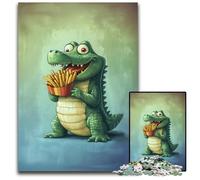 Puzzle da 1000 pezzi per adulti, coccodrillo che mangia patatine fritte Puzzle in legno dal design intricato per adolescenti, decorazioni fai da te e divertimento che stimola il cervello 50x75cm