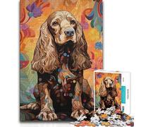 Puzzle da 1000 pezzi per adulti Cocker Spaniel Art Nouveau, regali per donne, gioco impossibile per età 14+, 38x26cm