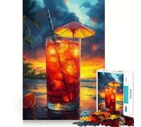 Puzzle da 1000 pezzi per adulti, cocktail tropicale al tramonto sulla spiaggia, pezzi ben definiti, gioco di abilità mentale, momento di relax e divertimento, scena natalizia (50x75cm)