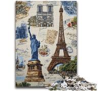 Puzzle da 1000 pezzi per adulti, collage di francobolli di Parigi, difficile e stimolante, con poster abbinato e foglio di quiz per età 14 anni, 26x38cm