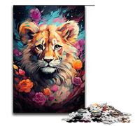 Puzzle da 1000 pezzi per adulti colorati psichedelici arcobaleno a forma di leone in legno per adulti e bambini strumento antistress (dimensioni 75x50 cm)