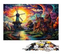 Puzzle da 1000 pezzi per adulti colorato arcobaleno città del mulino a vento decorazione da parete ottimo regalo per adolescenti dai 14 anni in su 1000 pezzi (75x50 cm)