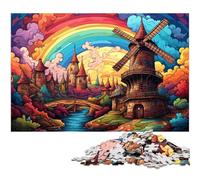 Puzzle da 1000 pezzi per adulti colorato arcobaleno città del mulino a vento puzzle con taglio di precisione opera d'arte regalo per adolescenti dai 14 anni in su 1000 pezzi (75x50 cm)