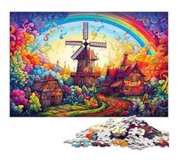 Puzzle da 1000 pezzi per adulti colorato arcobaleno città del mulino a vento puzzle in legno giocattolo educativo per l'apprendimento 1000 pezzi (75x50 cm)