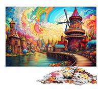 Puzzle da 1000 pezzi per adulti colorato arcobaleno città del mulino a vento puzzle per bambini gioco educativo per adulti 1000 pezzi (38x26 cm)