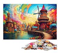 Puzzle da 1000 pezzi per adulti colorato arcobaleno città del mulino a vento puzzle per bambini puzzle in legno gioco educativo per adulti 1000 pezzi (75x50 cm)