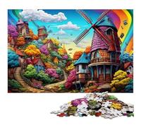 Puzzle da 1000 pezzi per adulti colorato arcobaleno città del mulino a vento puzzle per gioco educativo giocattolo opera d'arte regalo 1000 pezzi (38x26 cm)