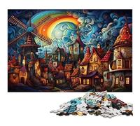 Puzzle da 1000 pezzi per adulti colorato arcobaleno città del mulino a vento sfida educativa antistress sfida difficile 1000 pezzi (38x26 cm)