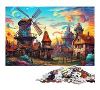 Puzzle da 1000 pezzi per adulti colorato arcobaleno mulino a vento città opera d'arte regalo di compleanno arte murale 1000 pezzi (38x26 cm)