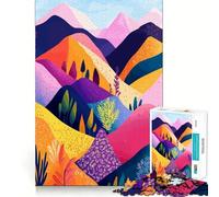 Puzzle da 1000 pezzi per adulti,colorato,astratto,con colline ondulate e catene montuose,illustrazione minimalista,taglio perfetto,gioco divertente,regalo di compleanno (38x26cm)