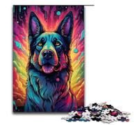 Puzzle da 1000 pezzi per adulti colorato e psichedelico raffigurante un pastore tedesco gioco pratico decorazioni e regali unici per la casa 1000 pezzi (75x50 cm)